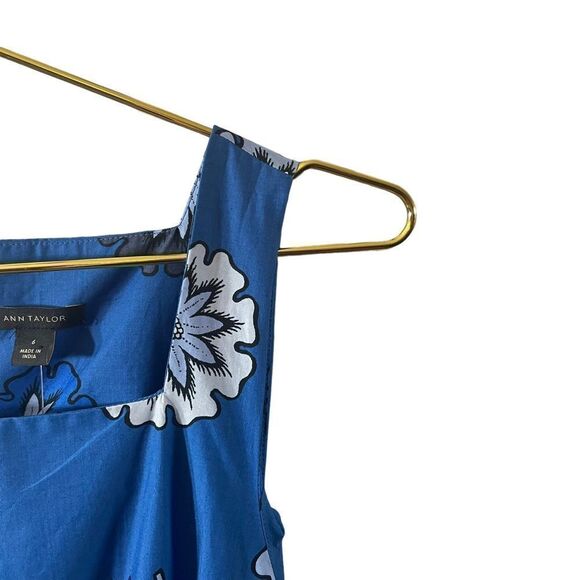 Ann Taylor Tie-Front Poplin Dress Blue Floral Midi Size 6 NWT - Picture 3 of 11